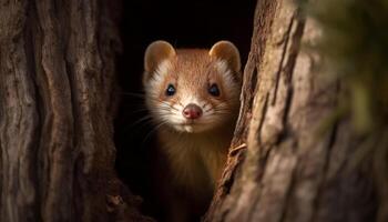 Cute mammal in nature, small rodent with fluffy fur generated by AI photo