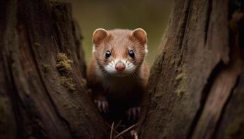 Cute small mammal sitting on branch, looking at camera curiously generated by AI photo