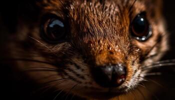 Cute small mammal, fluffy puppy, looking at camera with alertness generated by AI photo