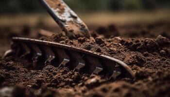 Agriculture industry working outdoors, planting seedlings in a row for growth generated by AI photo