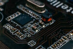 Circuit board repair. Electronic hardware modern technology. Motherboard digital personal computer chip. Tech science background. Integrated communication processor. Information engineering component photo