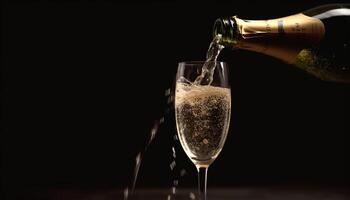 Celebration of success pouring champagne, splashing bubbles, luxury and elegance generated by AI photo