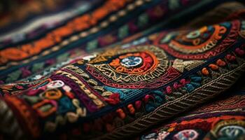 Turkish rug, woven wool, vibrant colors, intricate patterns, cultural decor generated by AI photo