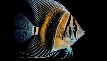 A striped clown fish swimming in the colorful underwater reef generated by AI photo