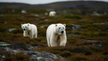 A cute mammal in the arctic, standing on snowy terrain generated by AI photo