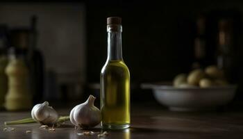 Freshness on the table organic vegetable, healthy eating, olive oil generated by AI photo