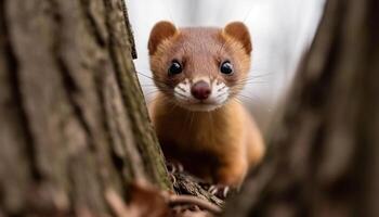 Cute mammal sitting on a branch, looking at the camera generated by AI photo