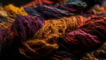 mullido púrpura pelota de lana, tejido con vibrante colores generado por ai foto