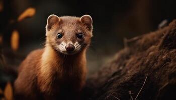 Cute mammal, small and furry, looking at camera in nature generated by AI photo