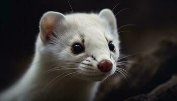 Cute small mammal, fluffy kitten, looking at camera, playful striped ferret generated by AI photo