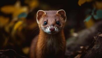 Cute small mammal, furry kitten, looking at camera in nature generated by AI photo