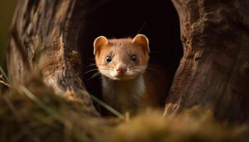 Cute mammal hiding in grass, looking shy with curious eyes generated by AI photo