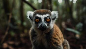 Cute lemur in the wild, staring with alertness at camera generated by AI photo