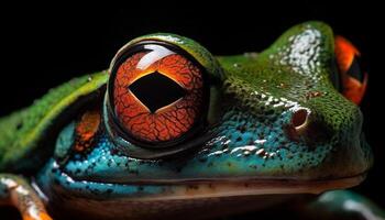 rojo ojos árbol rana en un hoja en un tropical selva generado por ai foto