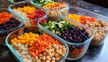 A colorful bowl of fresh, healthy, vegetarian salad with variety generated by AI photo