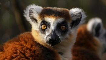 Close up of a cute lemur staring at the camera in Africa generated by AI photo