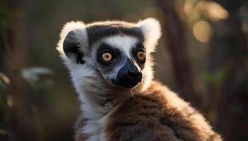 Cute ring tailed lemur looking at camera in tropical rainforest generated by AI photo