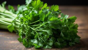 Freshness of leaf, food, vegetable, parsley, healthy eating, organic, close up generated by AI photo