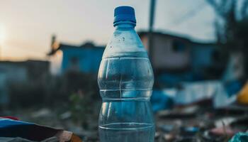 Refreshing blue liquid in a transparent bottle quenches summer thirst generated by AI photo