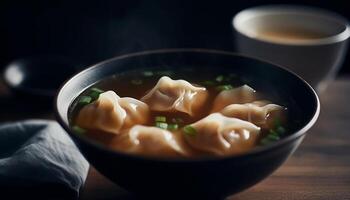 Steamed pork dumplings, a delicious Chinese meal with fresh ingredients generated by AI photo