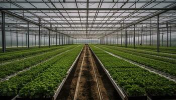 Greenhouse agriculture growth, plant, farm, nature, freshness, industry, indoors, botany generated by AI photo
