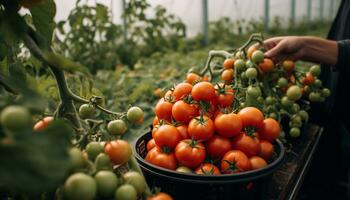 Fresh tomato, vegetable of nature, grown in organic farm Healthy eating generated by AI photo