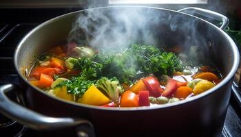 Freshness and health in a vegetarian meal, cooked in a kitchen generated by AI photo