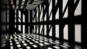 Abstract modern architecture geometric shapes, striped patterns, black and white generated by AI photo