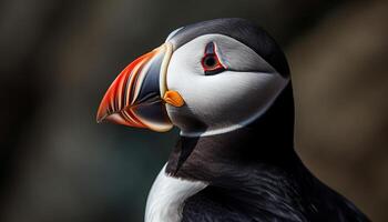 Close up of a beautiful, colorful puffin in its natural habitat generated by AI photo