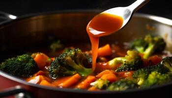 Fresh vegetable soup, cooked with love in a homemade kitchen generated by AI photo