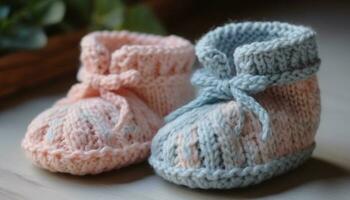 Baby booties, softness, cute, small, pattern, fashion, winter, homemade, decoration, love generated by AI photo