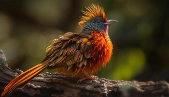 A vibrant macaw perching on a branch in the rainforest generated by AI photo