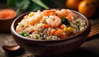 Healthy eating Fresh, gourmet, vegetarian food Cooked rice, vegetable risotto generated by AI photo