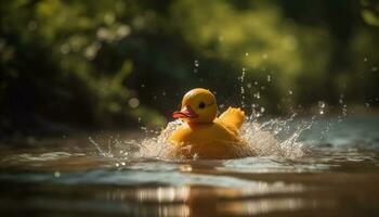 Cute duckling splashing in water, playful and full of joy generated by AI photo