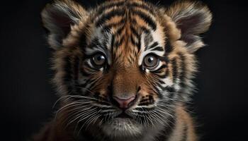 Tiger, close up, feline, nature, striped, big cat, endangered species, fur, cute, staring generated by AI photo