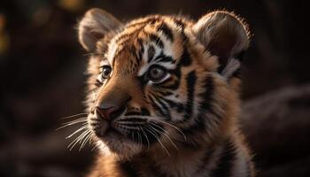 majestuoso tigre, gato montés belleza, curioso peligro, naturaleza no domesticado retrato generado por ai foto