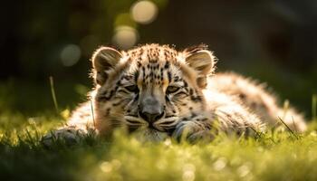 Tiger, fierce and beautiful, gazes into the camera in nature generated by AI photo