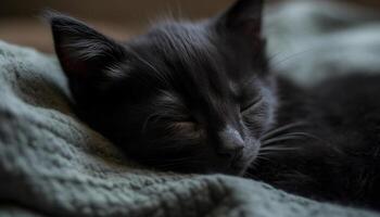 Cute kitten resting, staring outdoors, charming and playful domestic pet generated by AI photo