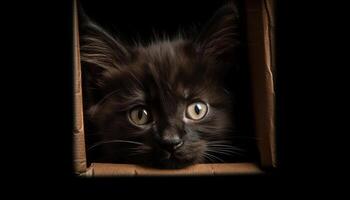 Cute kitten with fluffy fur, staring with playful curiosity generated by AI photo