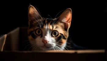 Cute kitten with striped fur, sitting and staring at camera generated by AI photo