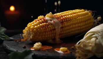 Grilled corn on the cob, sweet and healthy autumn indulgence generated by AI photo