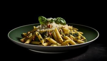 Fresh, healthy pasta meal with tomato, herbs, and vegetarian ingredients generated by AI photo