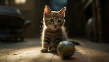 Cute kitten playing, looking at camera, softness in purebred beauty generated by AI photo
