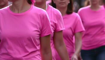 A group of women standing together, supporting breast cancer awareness generated by AI photo