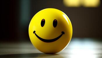 Smiling yellow cartoon ball brings happiness and cheerful fun generated by AI photo