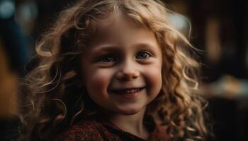 Smiling child, cute and cheerful, portrait of happiness and innocence generated by AI photo