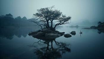 tranquilo escena brumoso bosque refleja misterioso belleza en naturaleza generado por ai foto