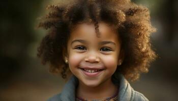 Smiling child, portrait of happiness, cheerful looking at camera generated by AI photo