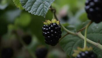 Fresh, ripe berries on a green leaf, a sweet summer treat generated by AI photo