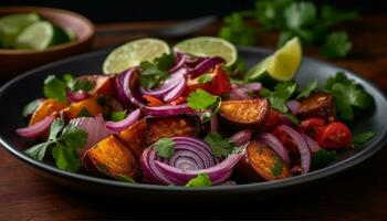 Freshness and healthy eating on a plate of vegetarian food generated by AI photo